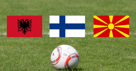 Nationalflaggen Albanien, Finnland, Mazedonien.