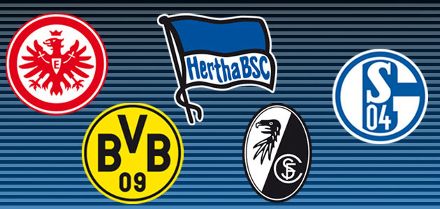 Logos Eintracht Frankfurt, BVB, Hertha BSC, SC Freiburg, FC Schalke 04